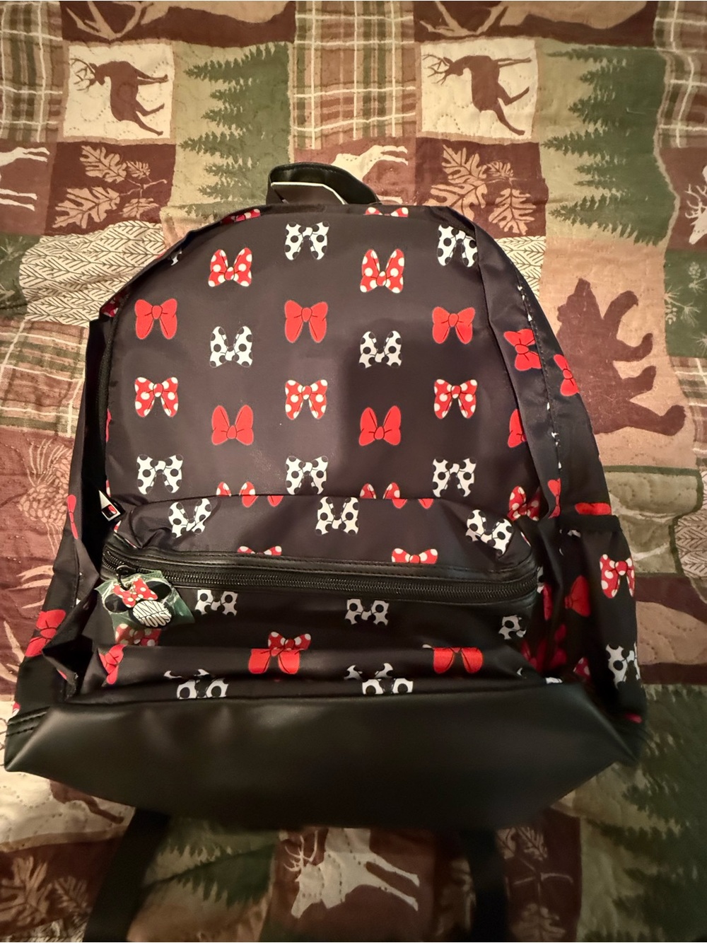 Black Minnie Mouse Disney Bow Print Backpack Perfect for School Or Everyday
